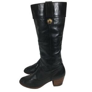 Vintage Coach Fayth Black Leather Knee High Boots 6.5 B Brass Button Block Heel